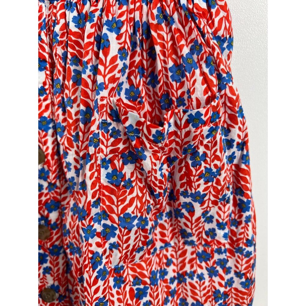 Girls Crewcuts Floral Sleeveless Dress With Ruffle Straps & Button Front Red & B - Picture 2 of 13